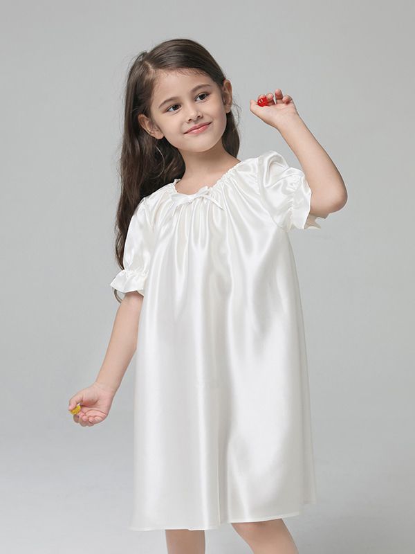 19 Momme Baby Girls Princess Short Sleeve Silk Nightgown